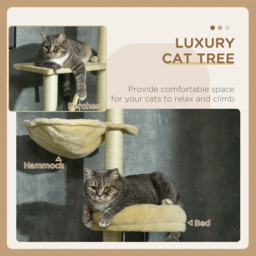 PawHut Cat Tree Floor to Ceiling, 6-Tier Play Tower with Scratching Post, Platforms, Adjustable Height, Beige - thumbnail 4