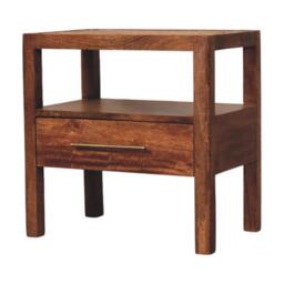 Caldera Solid Mango Wood Bedside Table with Drawer and Shelf, Bedside Cabinet with Hand-finished Design, 35L x 55W x 55H cm, Brown - Aosom UK - thumbnail 8