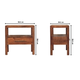 Caldera Solid Mango Wood Bedside Table with Drawer and Shelf, Bedside Cabinet with Hand-finished Design, 35L x 55W x 55H cm, Brown - Aosom UK - thumbnail 3