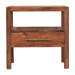 Caldera Solid Mango Wood Bedside Table with Drawer and Shelf, Bedside Cabinet with Hand-finished Design, 35L x 55W x 55H cm, Brown - Aosom UK - thumbnail 2