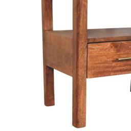 Caldera Solid Mango Wood Bedside Table with Drawer and Shelf, Bedside Cabinet with Hand-finished Design, 35L x 55W x 55H cm, Brown - Aosom UK - thumbnail 7