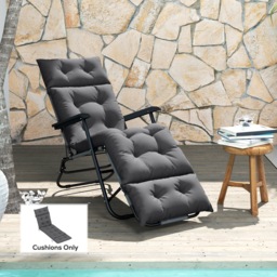 Outsunny Sun Lounger Cushion Only, 190x56x10cm Garden Lounge Chair Cushion, UPF20+ 220gsm Fabric, Thick Sunbed Replacement Cushion, Dark Grey - thumbnail 2