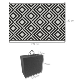 Outsunny Reversible Outdoor Mat, Plastic Straw Rug with Carry Bag & Ground Stakes, Black and White Rhombus, 182x274cm - Aosom UK - thumbnail 3