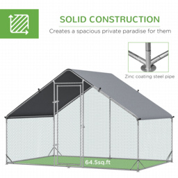 PawHut Walk-In Chicken Run, 3 x 2 x 2m Galvanized Chicken Coop Rabbit Hutch Pet Playpen Backyard with Water-Resist Cover, Silver - Aosom UK - thumbnail 6