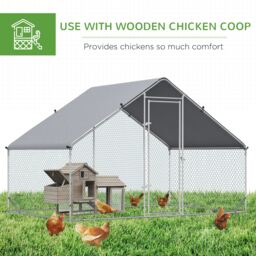 PawHut Walk-In Chicken Run, 3 x 2 x 2m Galvanized Chicken Coop Rabbit Hutch Pet Playpen Backyard with Water-Resist Cover, Silver - Aosom UK - thumbnail 5