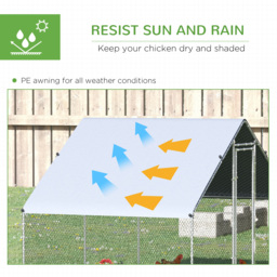 PawHut Walk-In Chicken Run, 3 x 2 x 2m Galvanized Chicken Coop Rabbit Hutch Pet Playpen Backyard with Water-Resist Cover, Silver - Aosom UK - thumbnail 4