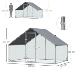 PawHut Walk-In Chicken Run, 3 x 2 x 2m Galvanized Chicken Coop Rabbit Hutch Pet Playpen Backyard with Water-Resist Cover, Silver - Aosom UK - thumbnail 3