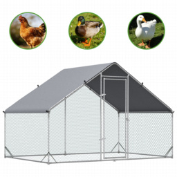PawHut Walk-In Chicken Run, 3 x 2 x 2m Galvanized Chicken Coop Rabbit Hutch Pet Playpen Backyard with Water-Resist Cover, Silver - Aosom UK - thumbnail 8