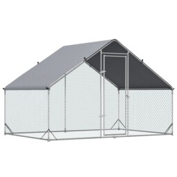 PawHut Walk-In Chicken Run, 3 x 2 x 2m Galvanized Chicken Coop Rabbit Hutch Pet Playpen Backyard with Water-Resist Cover, Silver - Aosom UK