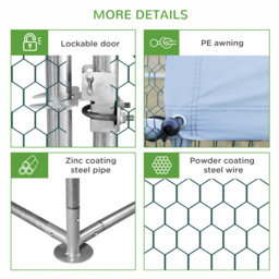 PawHut Walk-In Chicken Run, 3 x 2 x 2m Galvanized Chicken Coop Rabbit Hutch Pet Playpen Backyard with Water-Resist Cover, Silver - Aosom UK - thumbnail 7