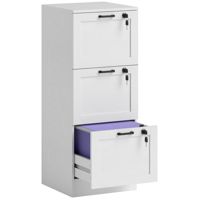 HOMCOM 3-Drawer Filing Cabinet with Lock - White - image 1