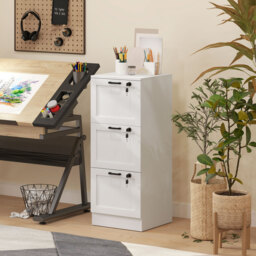 HOMCOM 3-Drawer Filing Cabinet with Lock - White - thumbnail 8