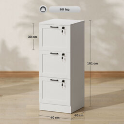 HOMCOM 3-Drawer Filing Cabinet with Lock - White - thumbnail 3
