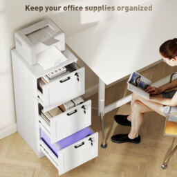 HOMCOM 3-Drawer Filing Cabinet with Lock - White - thumbnail 4