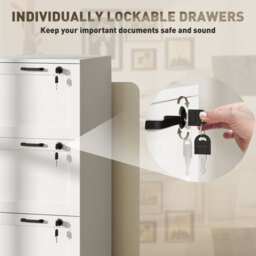 HOMCOM 3-Drawer Filing Cabinet with Lock - White - thumbnail 6