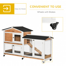 PawHut Two-Tier Wooden Rabbit Hutch Mobile Guinea Pig Cage Bunny Run w/ Wheels, Run, Slide-Out Tray, Ramp - Aosom UK - thumbnail 5