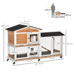 PawHut Two-Tier Wooden Rabbit Hutch Mobile Guinea Pig Cage Bunny Run w/ Wheels, Run, Slide-Out Tray, Ramp - Aosom UK - thumbnail 3