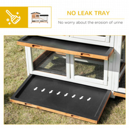 PawHut Two-Tier Wooden Rabbit Hutch Mobile Guinea Pig Cage Bunny Run w/ Wheels, Run, Slide-Out Tray, Ramp - Aosom UK - thumbnail 7