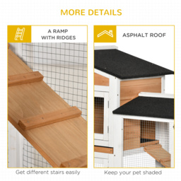 PawHut Two-Tier Wooden Rabbit Hutch Mobile Guinea Pig Cage Bunny Run w/ Wheels, Run, Slide-Out Tray, Ramp - Aosom UK - thumbnail 8