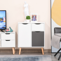 HOMCOM Floor Cabinet with Drawer, Sideboard Storage Cupboard for Bedroom, Living Room, Grey - thumbnail 2