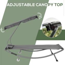 Outsunny Patio Double Hammock Sun Lounger Bed w/ Canopy Shelter, Wheels & 2 Pillows, Grey - thumbnail 4