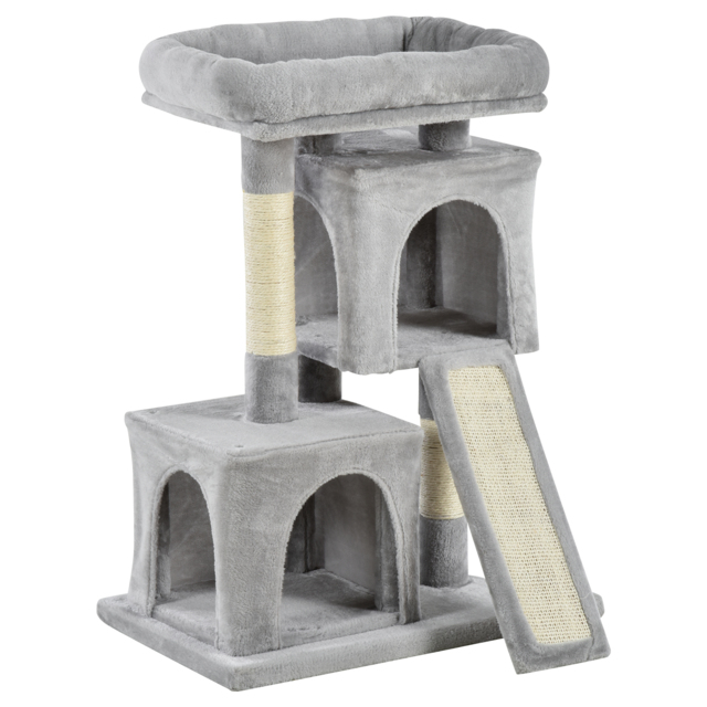 PawHut Feline Fortress: 3-Tier Cat Tower with Sisal Scratchers, Leisure Lounge in Light Grey - Aosom UK - image 1