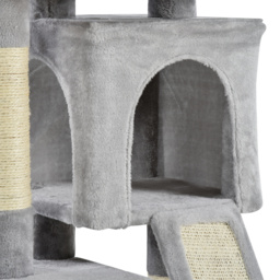 PawHut Feline Fortress: 3-Tier Cat Tower with Sisal Scratchers, Leisure Lounge in Light Grey - Aosom UK - thumbnail 9