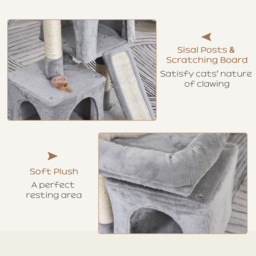 PawHut Feline Fortress: 3-Tier Cat Tower with Sisal Scratchers, Leisure Lounge in Light Grey - Aosom UK - thumbnail 5
