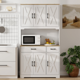 HOMCOM 175 cm Tall Kitchen Pantry Cabinet with Microwave Stand, Freestanding Pantry Cupboard, White - thumbnail 7