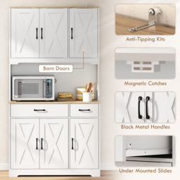 HOMCOM 175 cm Tall Kitchen Pantry Cabinet with Microwave Stand, Freestanding Pantry Cupboard, White - thumbnail 6