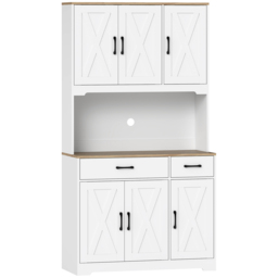 HOMCOM 175 cm Tall Kitchen Pantry Cabinet with Microwave Stand, Freestanding Pantry Cupboard, White - thumbnail 1