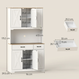 HOMCOM 175 cm Tall Kitchen Pantry Cabinet with Microwave Stand, Freestanding Pantry Cupboard, White - thumbnail 3