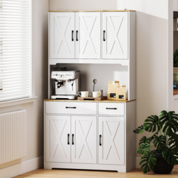 HOMCOM 175 cm Tall Kitchen Pantry Cabinet with Microwave Stand, Freestanding Pantry Cupboard, White - thumbnail 8