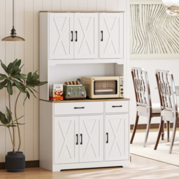 HOMCOM 175 cm Tall Kitchen Pantry Cabinet with Microwave Stand, Freestanding Pantry Cupboard, White - thumbnail 2