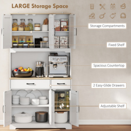 HOMCOM 175 cm Tall Kitchen Pantry Cabinet with Microwave Stand, Freestanding Pantry Cupboard, White - thumbnail 4