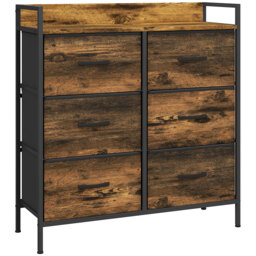 HOMCOM Rustic Chest of Six Fabric Drawers - Brown Wood Effect - Aosom UK - thumbnail 1