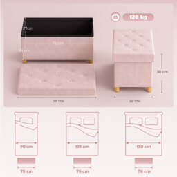 HOMCOM Velvet Upholstered Foldable Ottoman Footrest, Storage Ottoman Bench with Wood Legs for Living Room, Pink - thumbnail 3