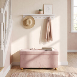HOMCOM Velvet Upholstered Foldable Ottoman Footrest, Storage Ottoman Bench with Wood Legs for Living Room, Pink - thumbnail 9