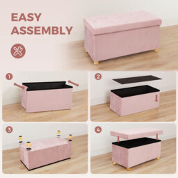 HOMCOM Velvet Upholstered Foldable Ottoman Footrest, Storage Ottoman Bench with Wood Legs for Living Room, Pink - thumbnail 6