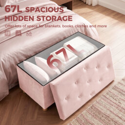 HOMCOM Velvet Upholstered Foldable Ottoman Footrest, Storage Ottoman Bench with Wood Legs for Living Room, Pink - thumbnail 4