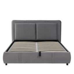Upholstered Hydraulic Bed with Storage and Removable Headboard, Crafted Headboard with Velvet and Plywood, 210L x 159W x 90H cm, Grey - Aosom UK - thumbnail 2