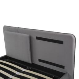 Upholstered Hydraulic Bed with Storage and Removable Headboard, Crafted Headboard with Velvet and Plywood, 210L x 159W x 90H cm, Grey - Aosom UK - thumbnail 9