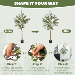 HOMCOM Set of 2 5ft/ 150cm Decorative Artificial Plant, Silk Olive Tree with 720 Leaves and 32 Olive Fruits in Pot, Fake Plant for Home, Office, Living Room, Indoor Decor - thumbnail 6