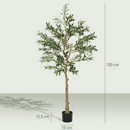 HOMCOM Set of 2 5ft/ 150cm Decorative Artificial Plant, Silk Olive Tree with 720 Leaves and 32 Olive Fruits in Pot, Fake Plant for Home, Office, Living Room, Indoor Decor - thumbnail 3