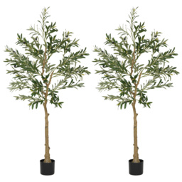 HOMCOM Set of 2 5ft/ 150cm Decorative Artificial Plant, Silk Olive Tree with 720 Leaves and 32 Olive Fruits in Pot, Fake Plant for Home, Office, Living Room, Indoor Decor - thumbnail 1