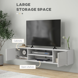 "HOMCOM Floating TV Stand Cabinet for TVs up to 60"", Wall Mounted TV Unit w/ Open Shelf, Storage Cupboards, Cable Management, White" - thumbnail 5