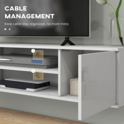 "HOMCOM Floating TV Stand Cabinet for TVs up to 60"", Wall Mounted TV Unit w/ Open Shelf, Storage Cupboards, Cable Management, White" - thumbnail 7