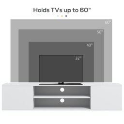 "HOMCOM Floating TV Stand Cabinet for TVs up to 60"", Wall Mounted TV Unit w/ Open Shelf, Storage Cupboards, Cable Management, White" - thumbnail 8