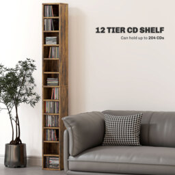 HOMCOM 204 CD Tall Narrow Media Storage Tower - Rustic Brown - Aosom UK - thumbnail 4