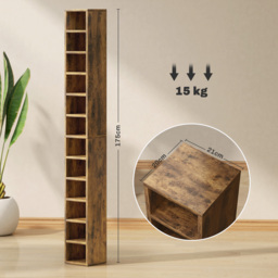 HOMCOM 204 CD Tall Narrow Media Storage Tower - Rustic Brown - Aosom UK - thumbnail 3
